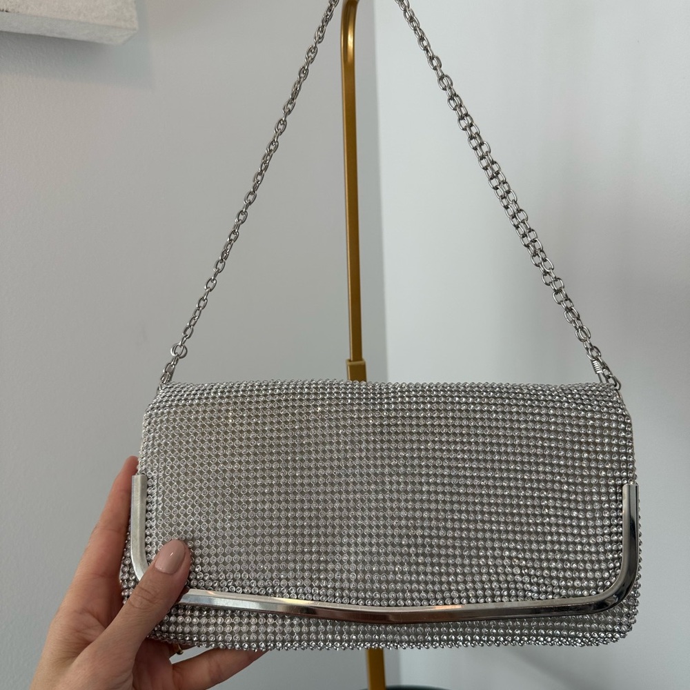 Lulu Townsend Rhinestone Silver Sparkly Beaded handbag purse clutch Crossbody